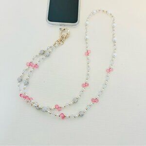 Chic Beaded Phone Strap with Pearls and Crystals